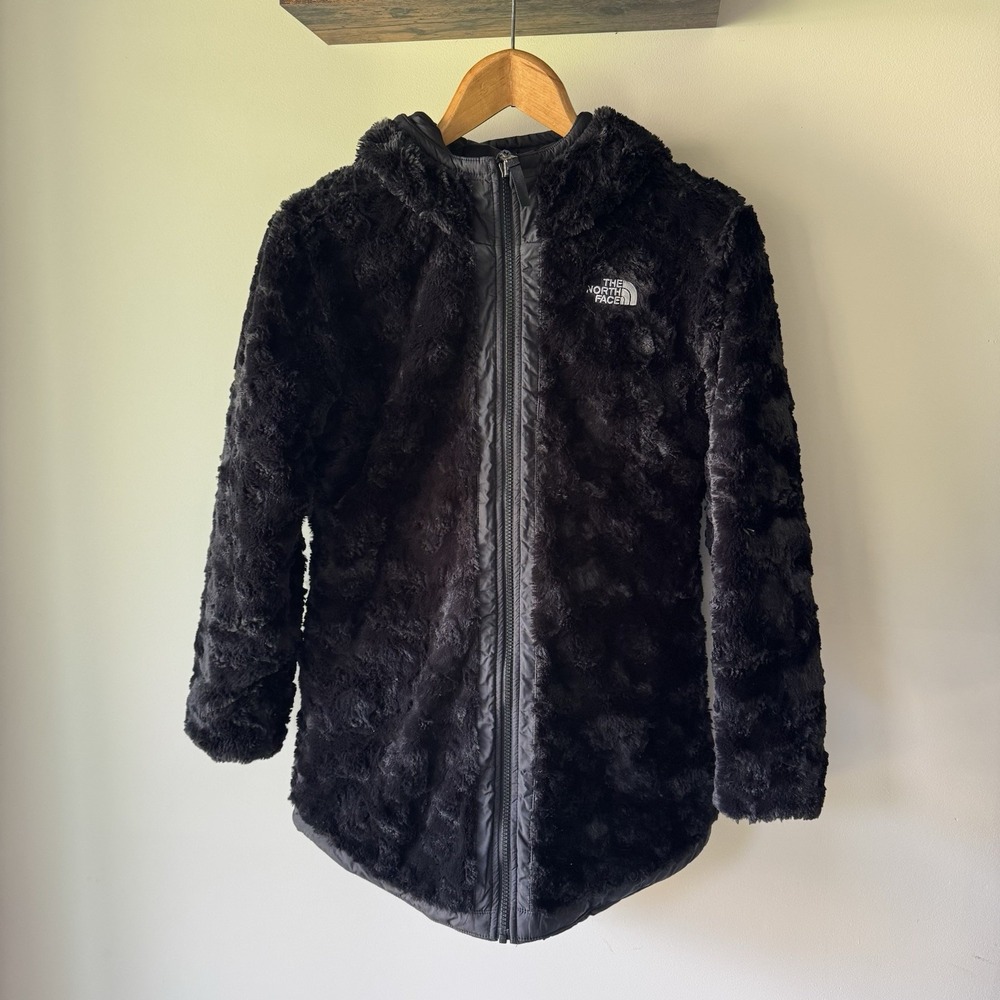 The North Face Jacket Youth Girls Large Black Reversible Mossbud Fleece Full Zip